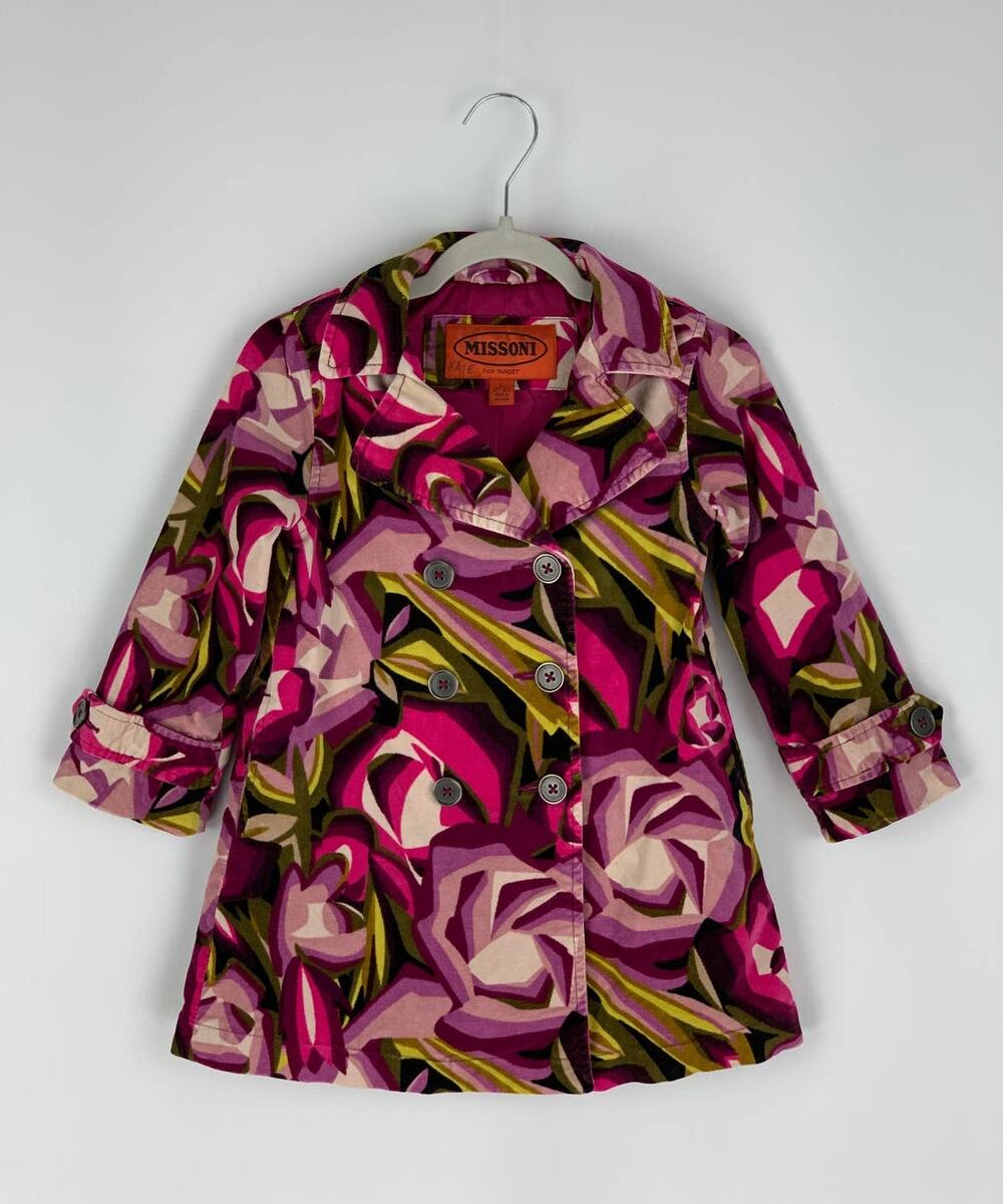 Missoni For Target Girls Floral Velveteen Trench Pea Coat Size Large 2T-3T